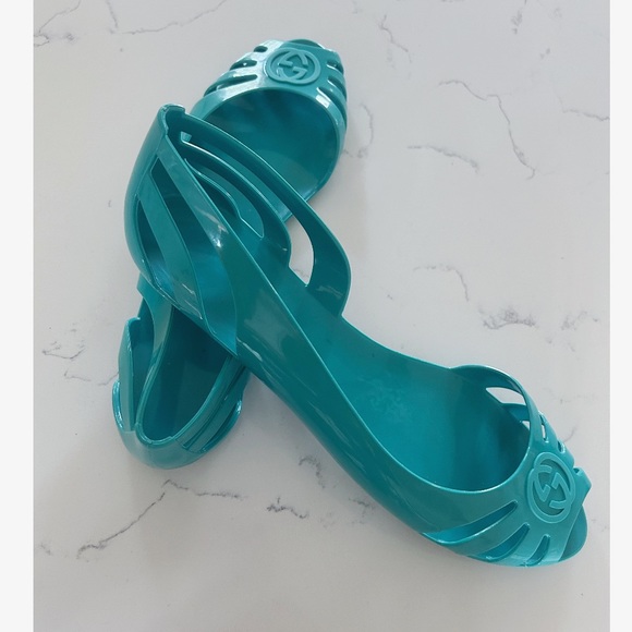 Gucci Blue Interlocking G Logo Rubber D'Orsay Flats - Picture 2 of 6
